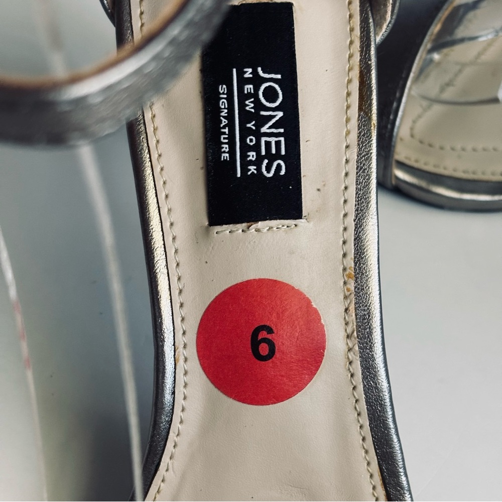 Jones New York Open Toe Metallic Women's Leather Heels Black Size 8 - Picture 14 of 16
